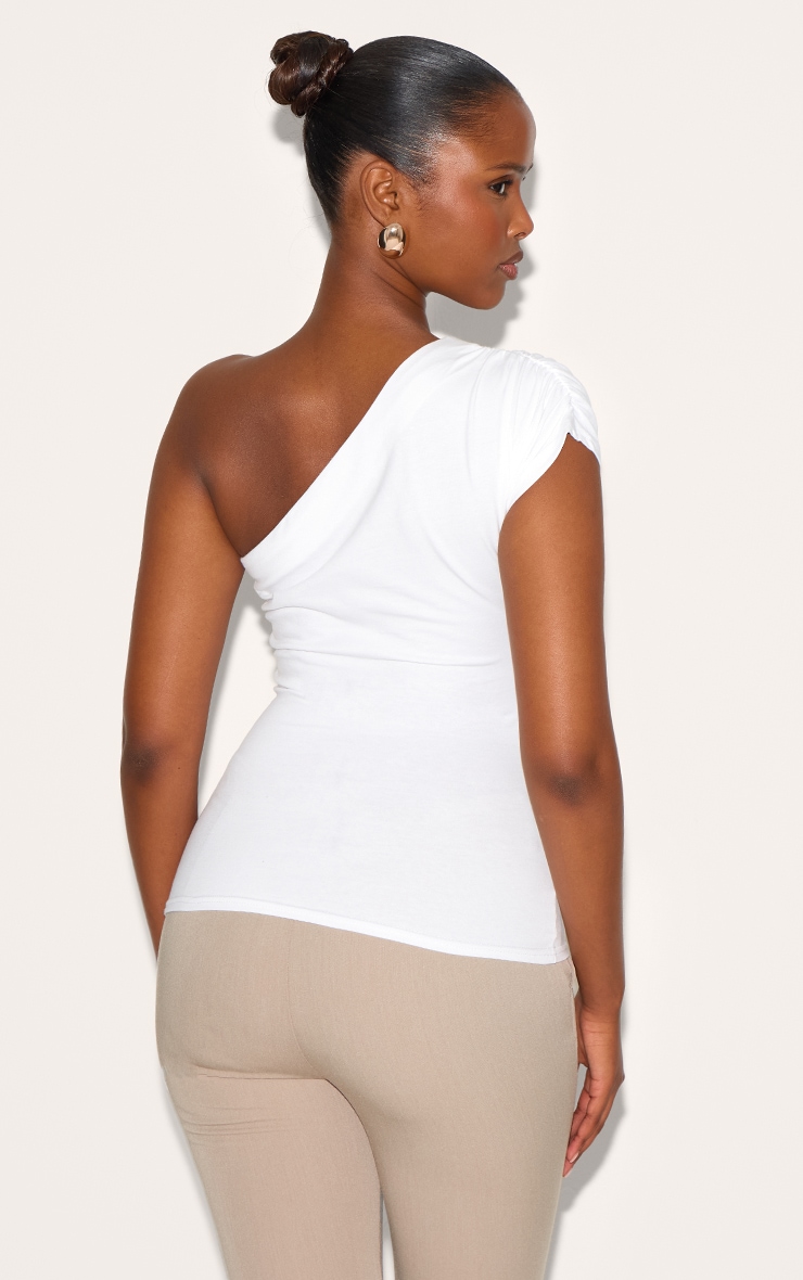 White One Shoulder Asymmetric Top image 2