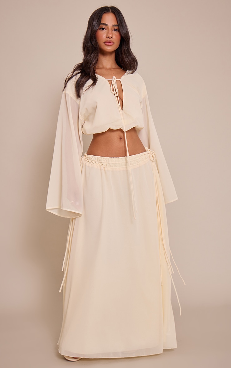 Petite Butter Yellow Chiffon Tie Front Flowy Top image 3