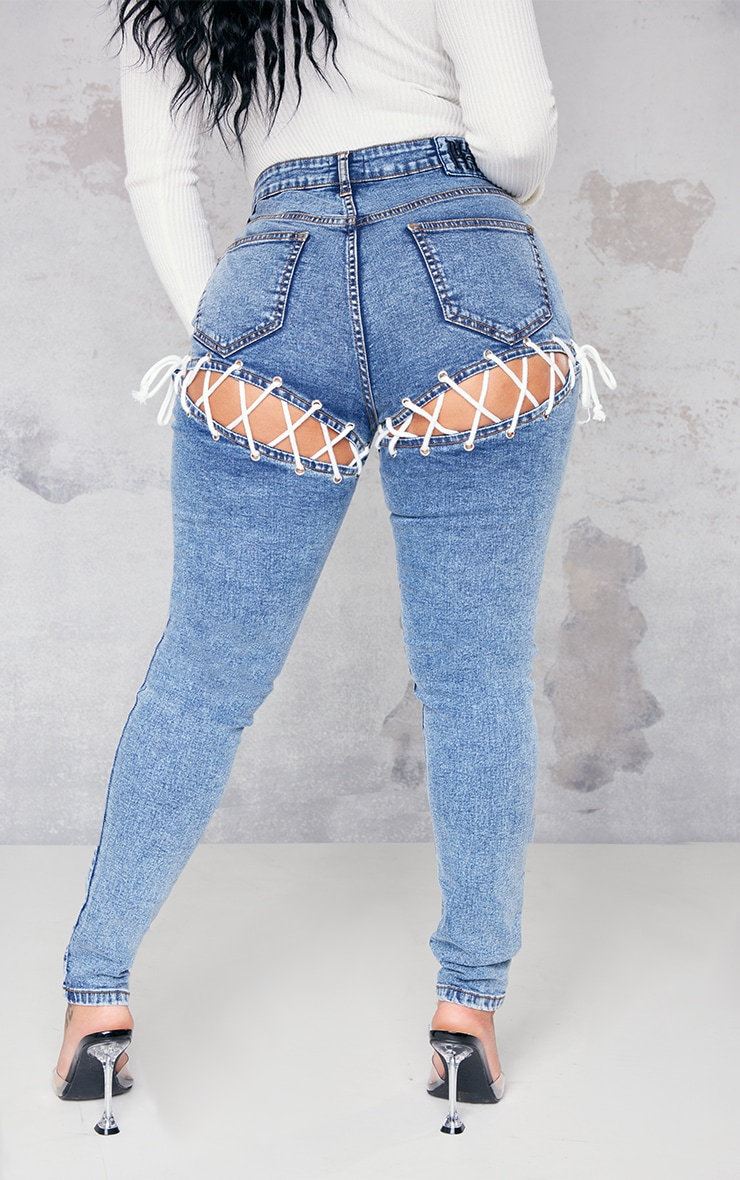 Shape Vintage Wash Lace Up Bum Skinny Jeans image 3