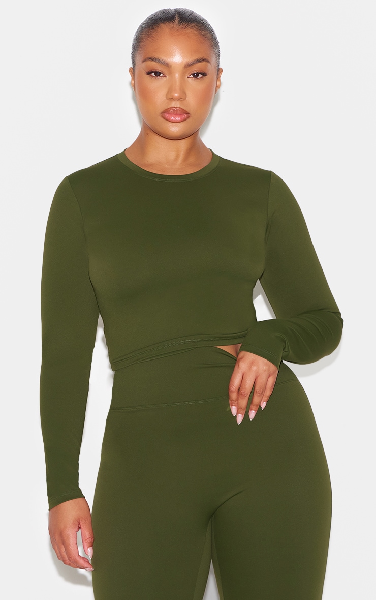 Khaki Ultimate Sculpt Long Sleeve Crop Gym Top image 6