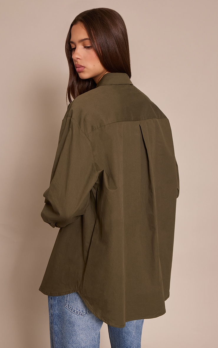 Dark Khaki Cotton Oversized Cuff Shirt image 2