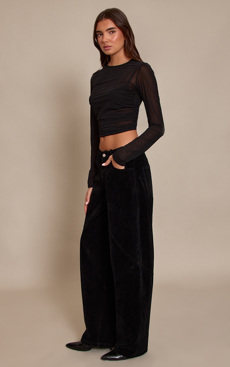 Black Faux Suede Cargo Pants image 2