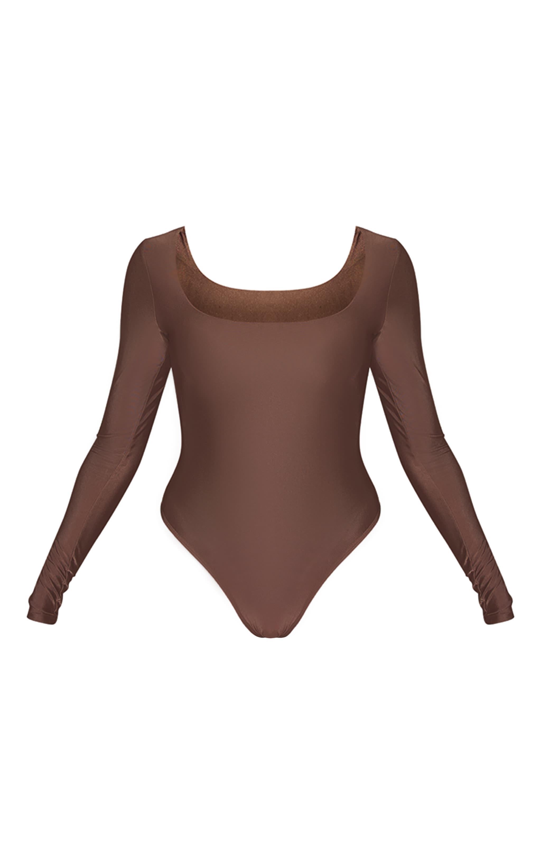 Espresso Polyamide Square Neck Long Sleeve Bodysuit image 5