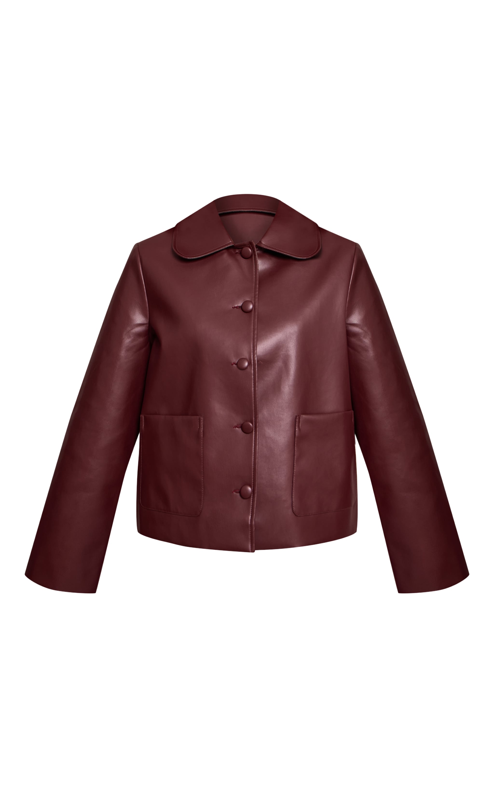 Burgundy PU Button Up Jacket image 5