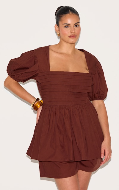 Plus Top chocolat à manches bouffantes