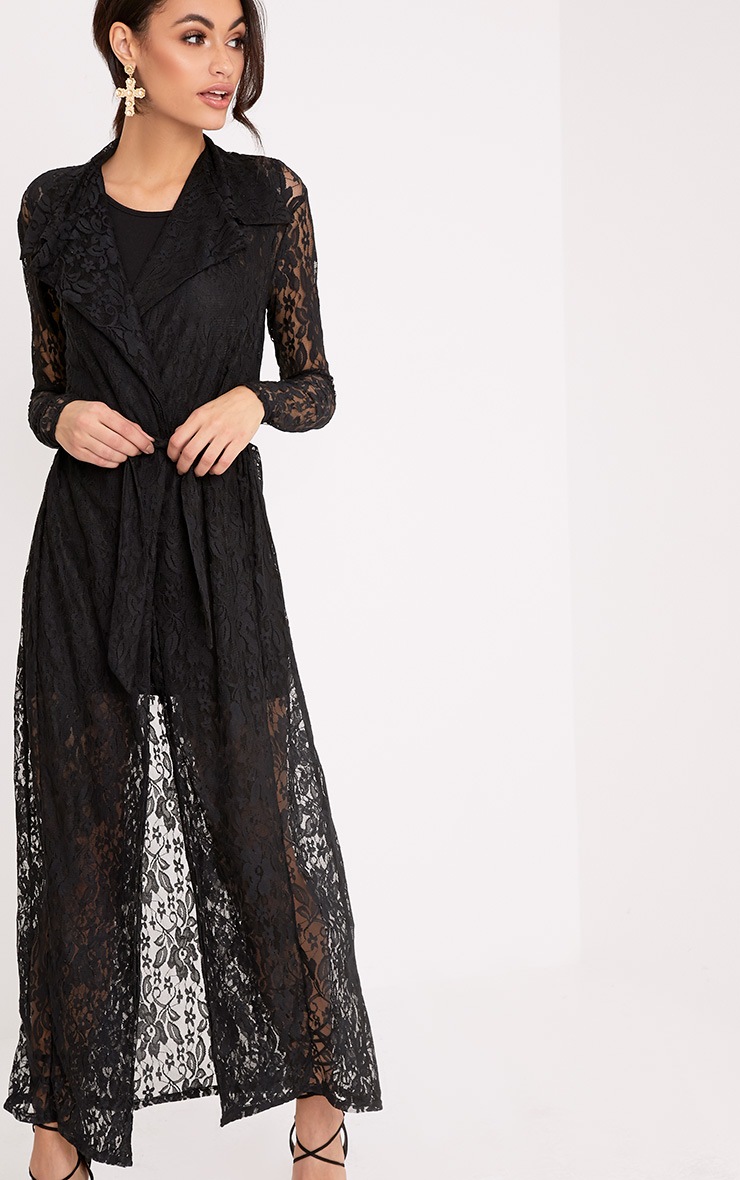 Alsa Black Lace Waterfall Duster Jacket PrettyLittleThing