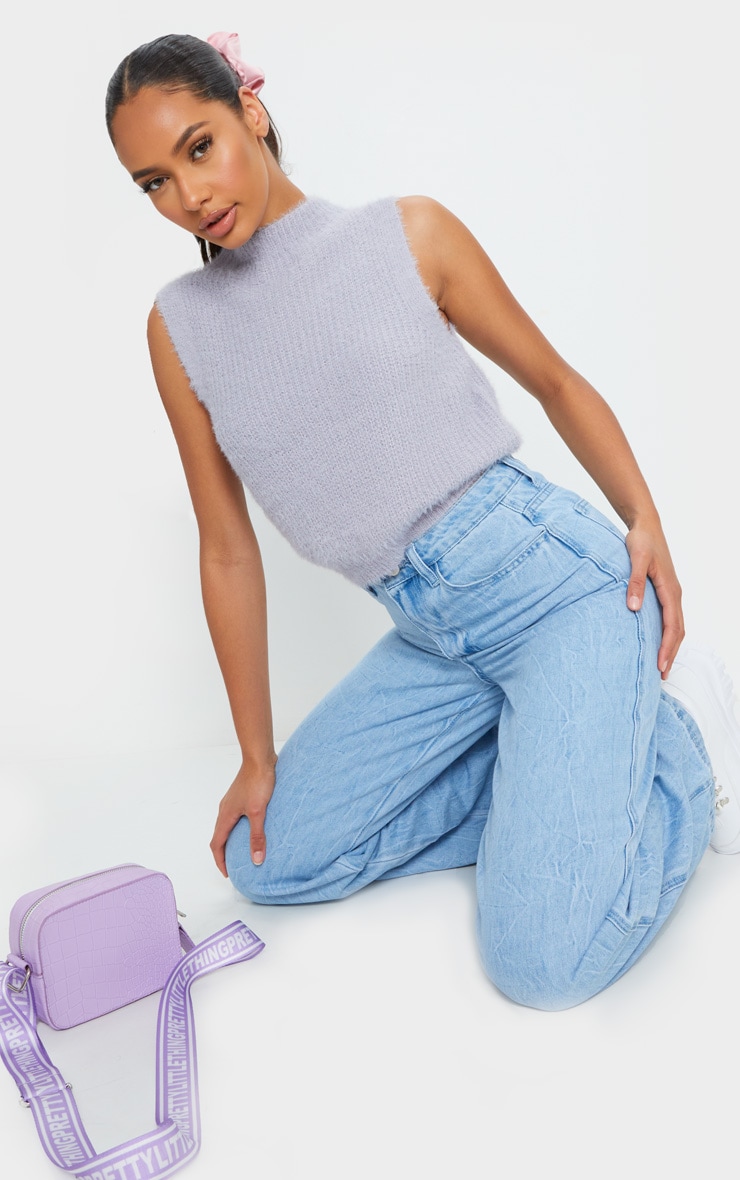 Light Grey Eyelash Fluffy Knit Crop Top