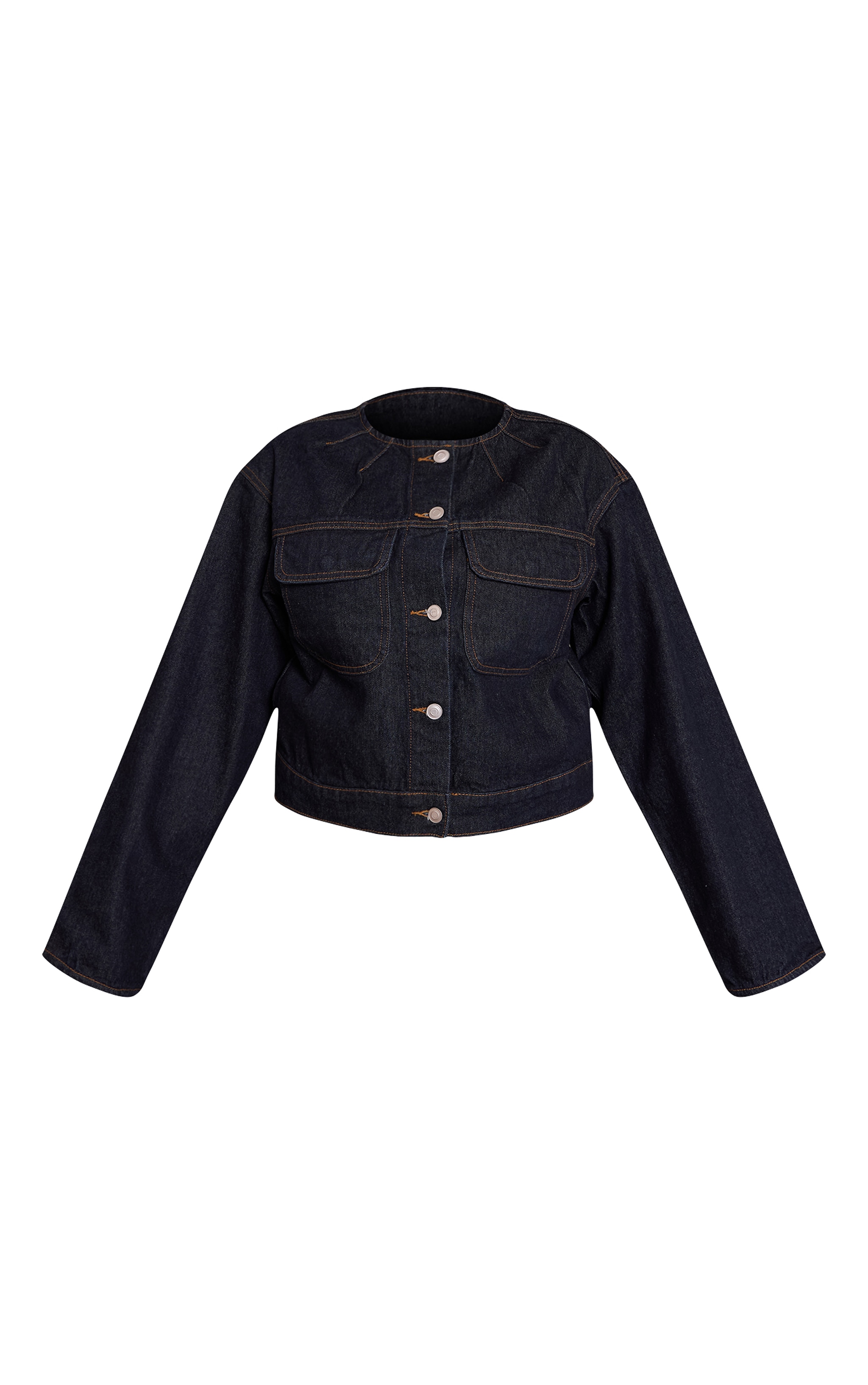 Plus Raw Indigo Wash Collarless Detail Denim Jacket image 5