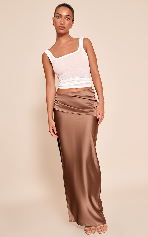  Chocolate Textured Satin Maxi Skirt
