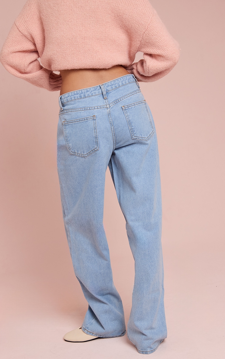 Light Blue Mid Rise Straight Leg Jeans image 3