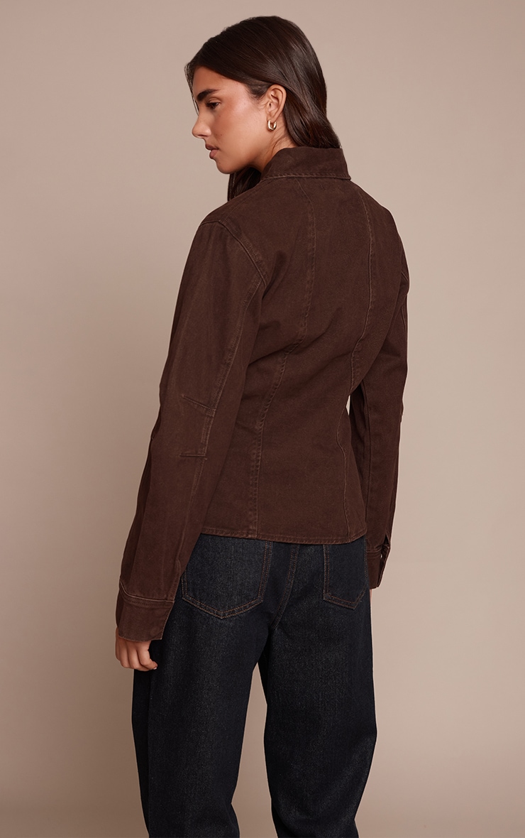 Chocolate Balloon Sleeve Cinched Denim Shirt image 2