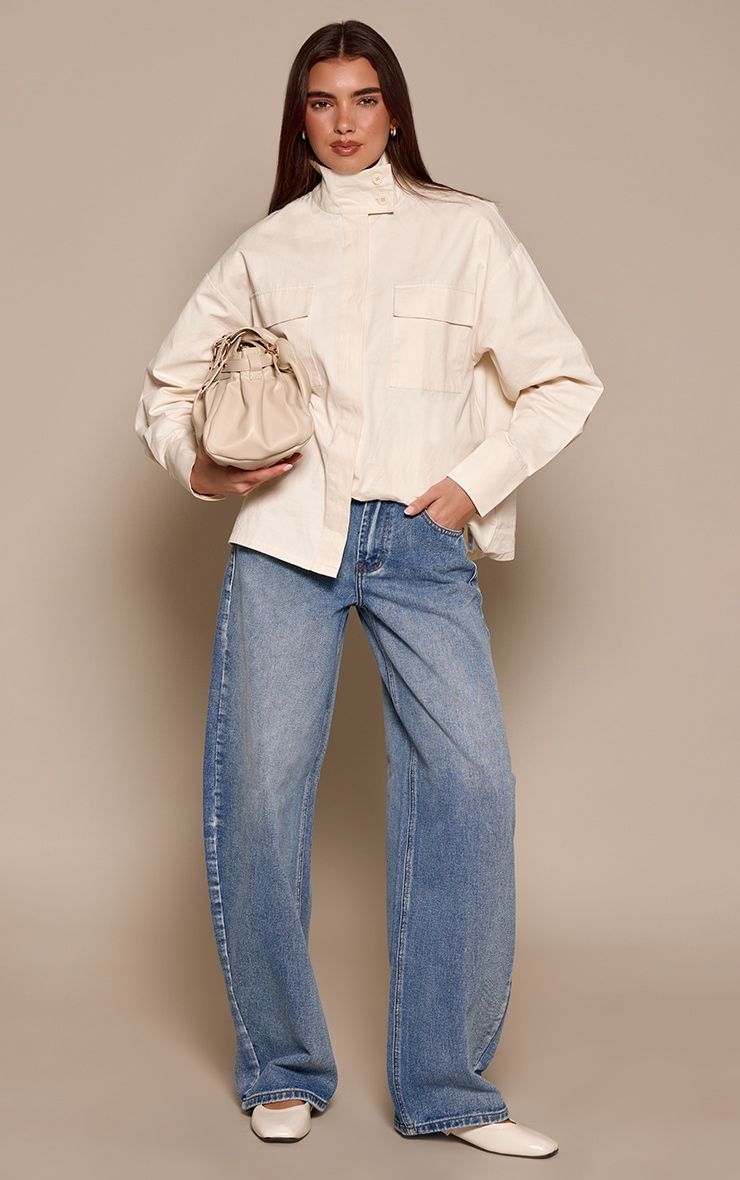 Mid Blue Low Rise Barrel Jeans image 1