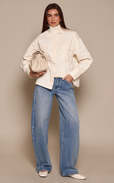 Mid Blue Low Rise Barrel Jeans