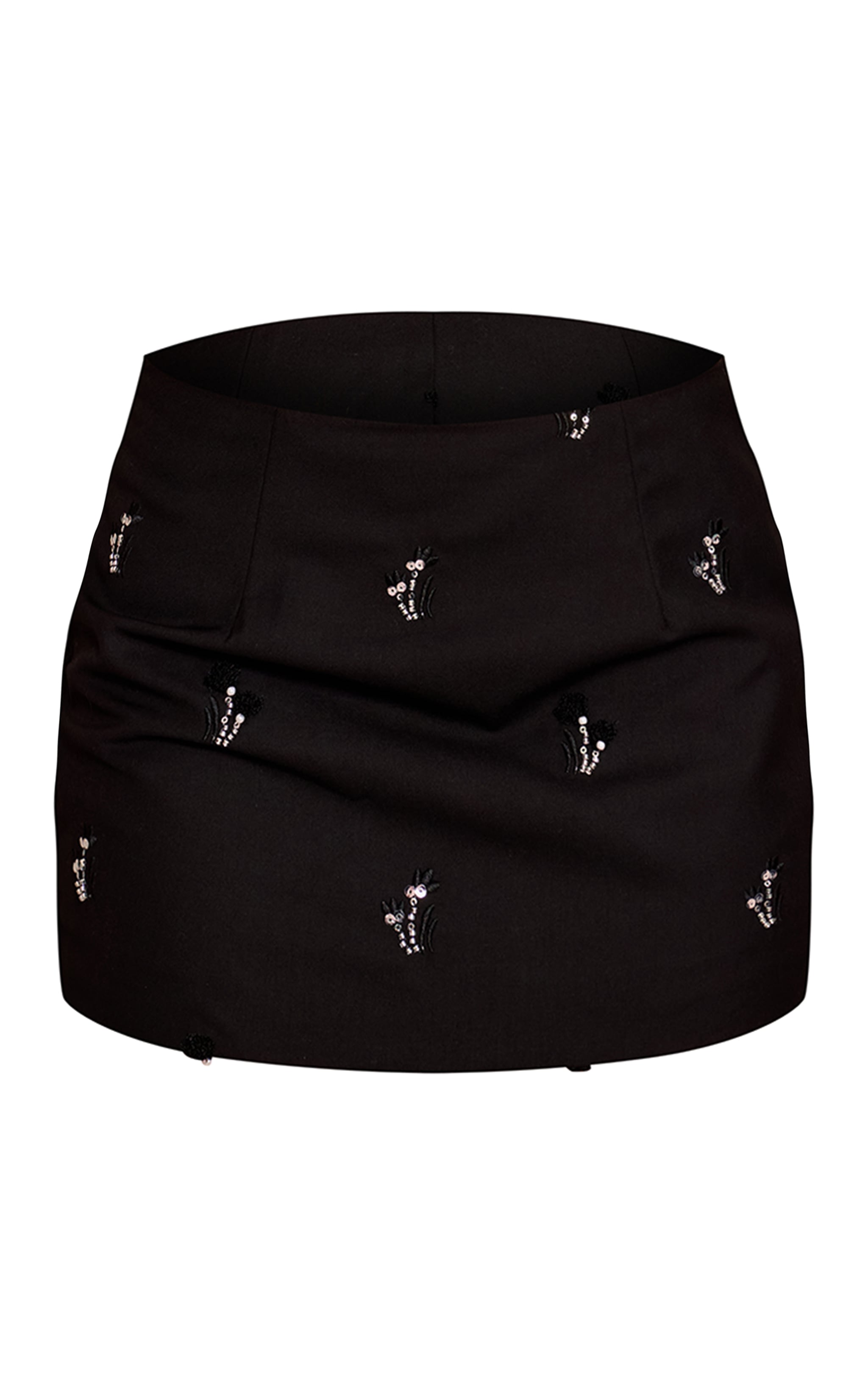 Black Woven Embroidered Sequin Detail Mini Skirt image 6
