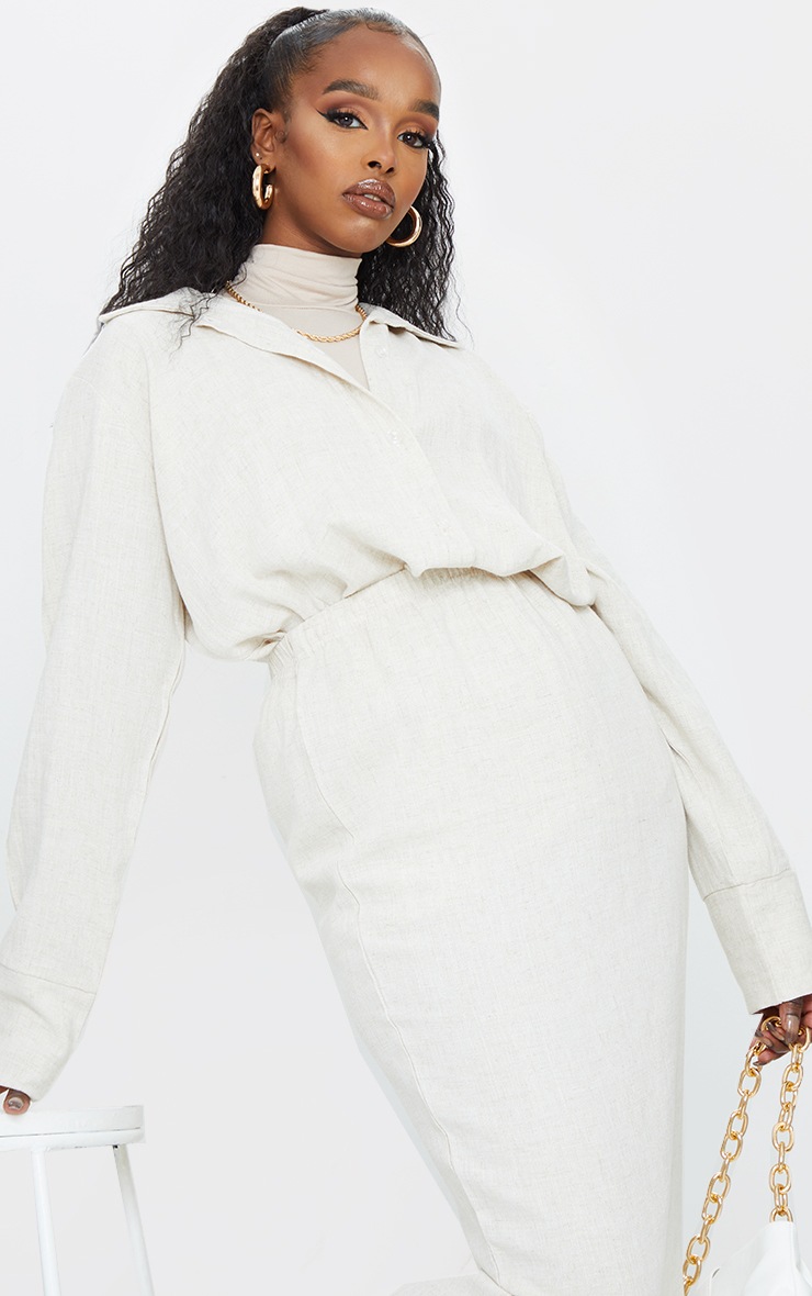 Chemise longue en maille gris pierre