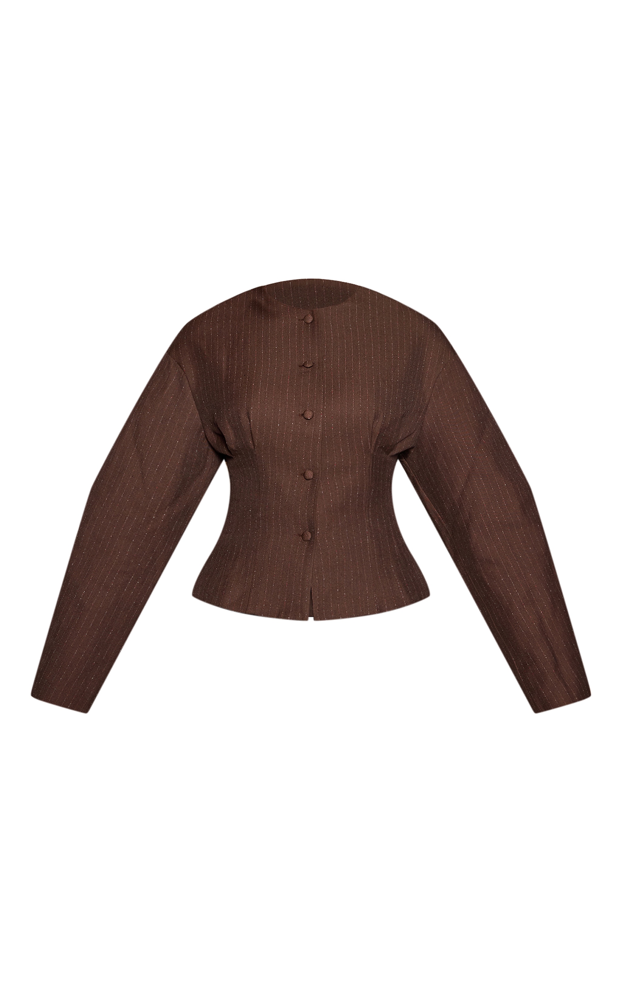 Chocolate Pinstripe Tailored Woven Boxy Balloon Sleeve Blazer image 5