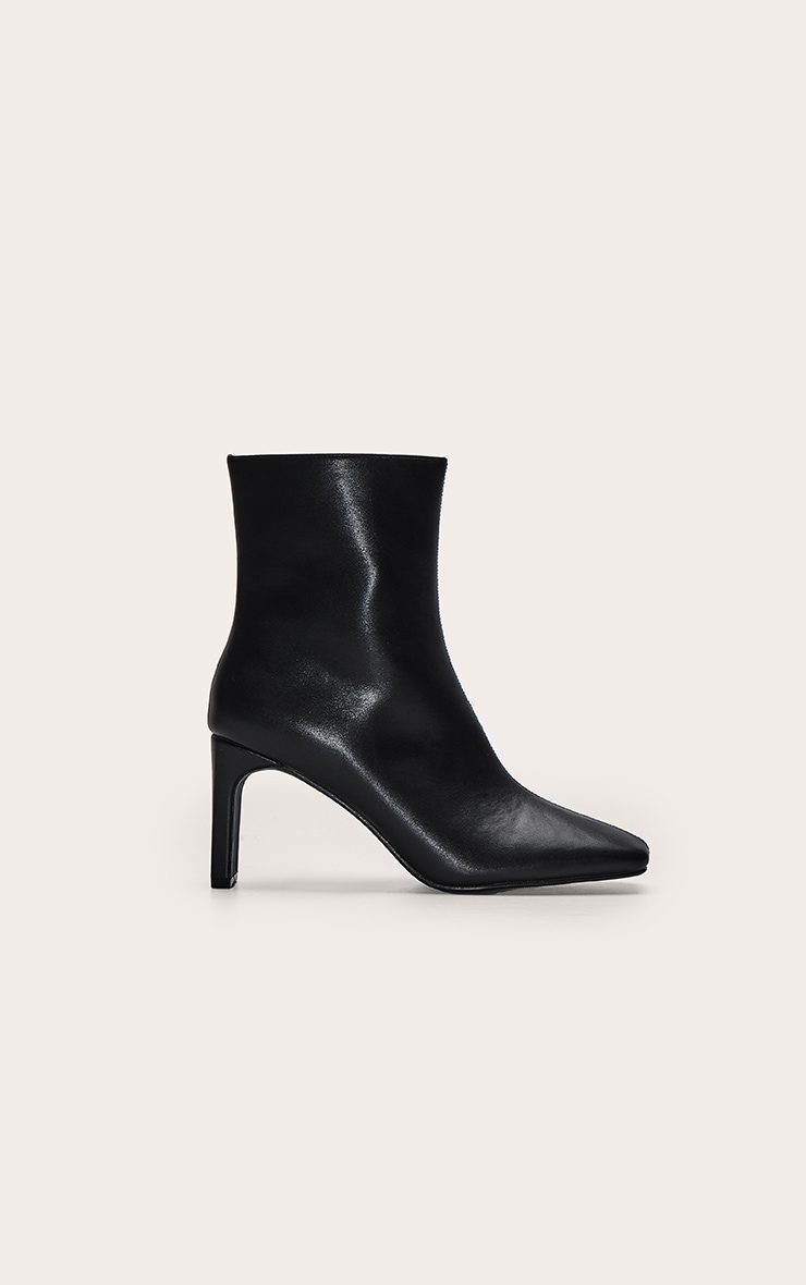 Black PU Slim Block Heel Ankle Boots image 2