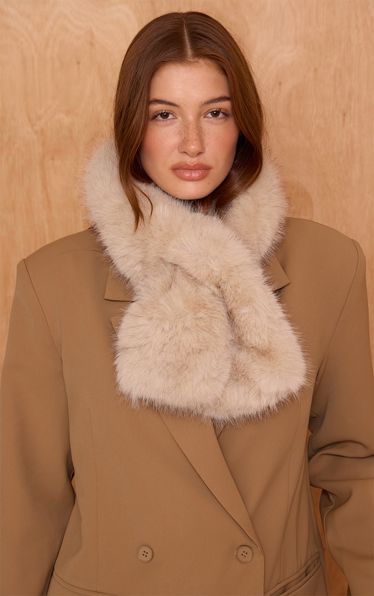 Cream Faux Mink Cross Over Scarf image 1