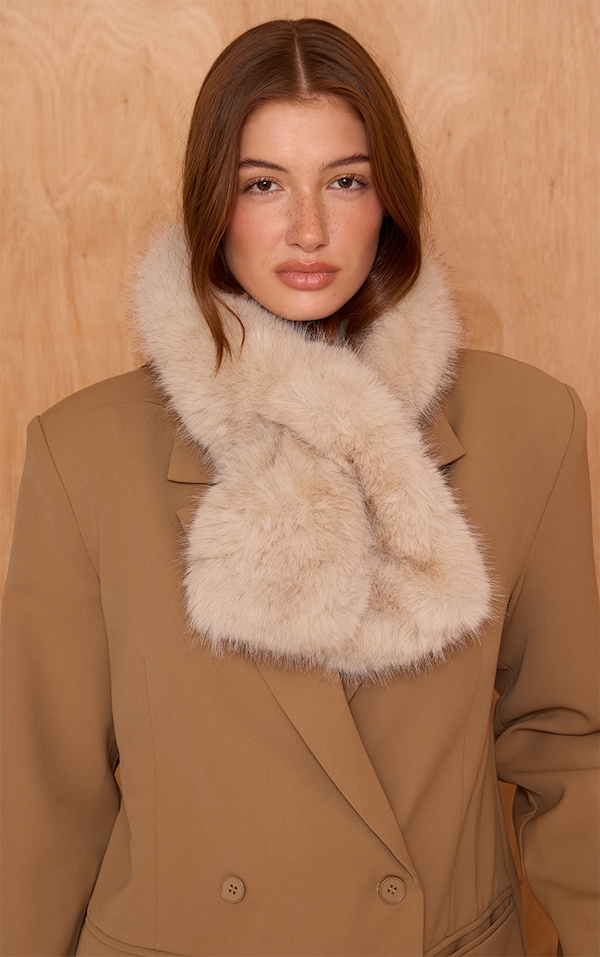 Cream Faux Mink Cross Over Scarf