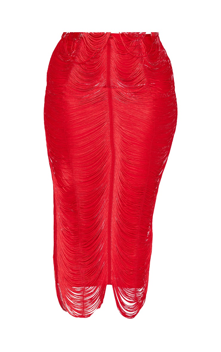 Shape Red Fringe Midaxi Skirt image 3