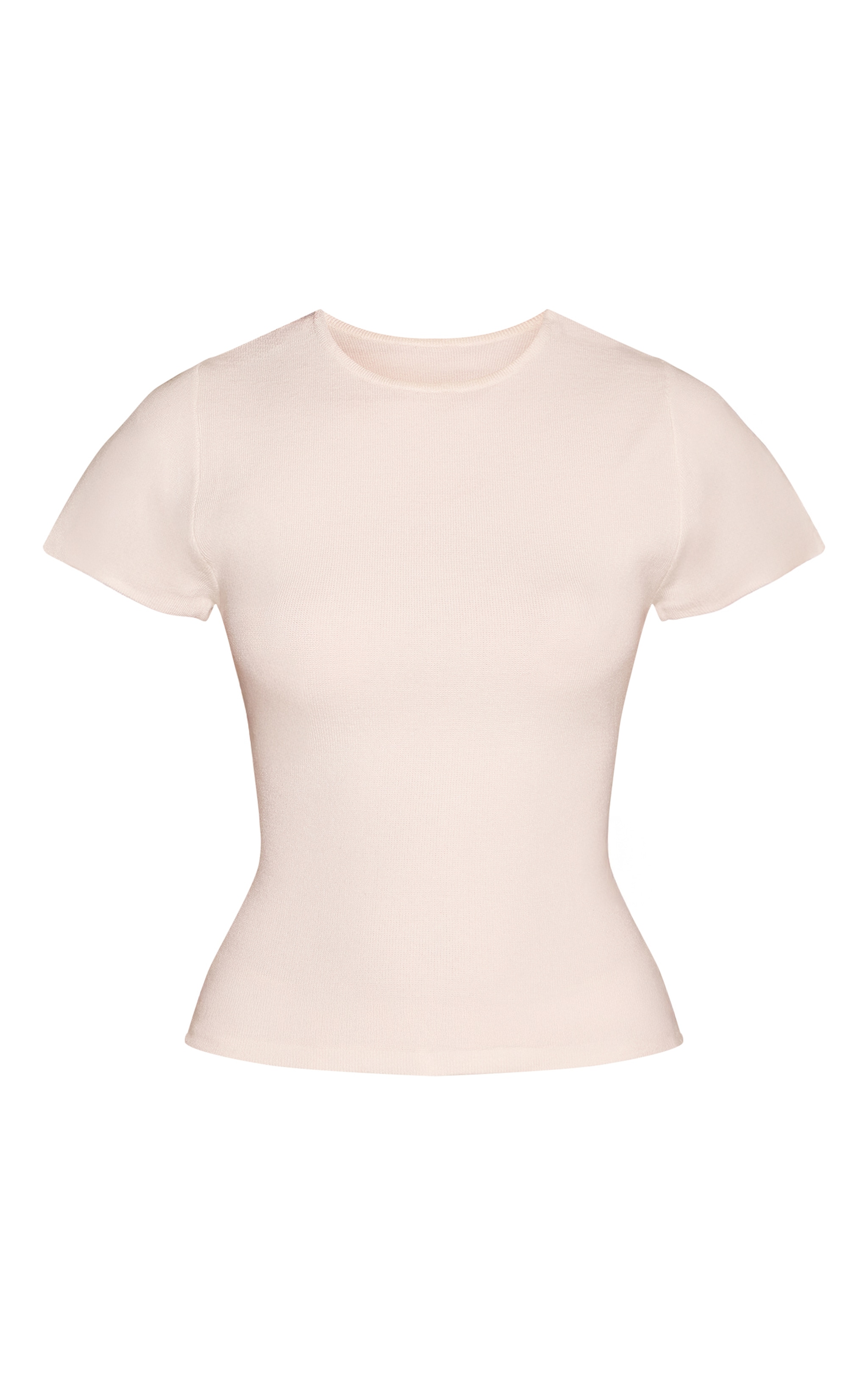 Cream Fitted Cinched Waist Knitted T Shirt  image 5