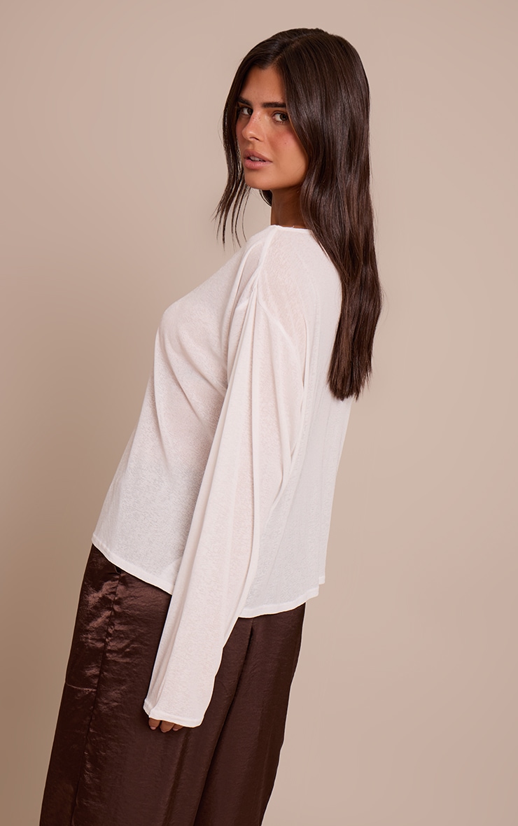 White Oversized Burnout Mesh Long Sleeve Top  image 2