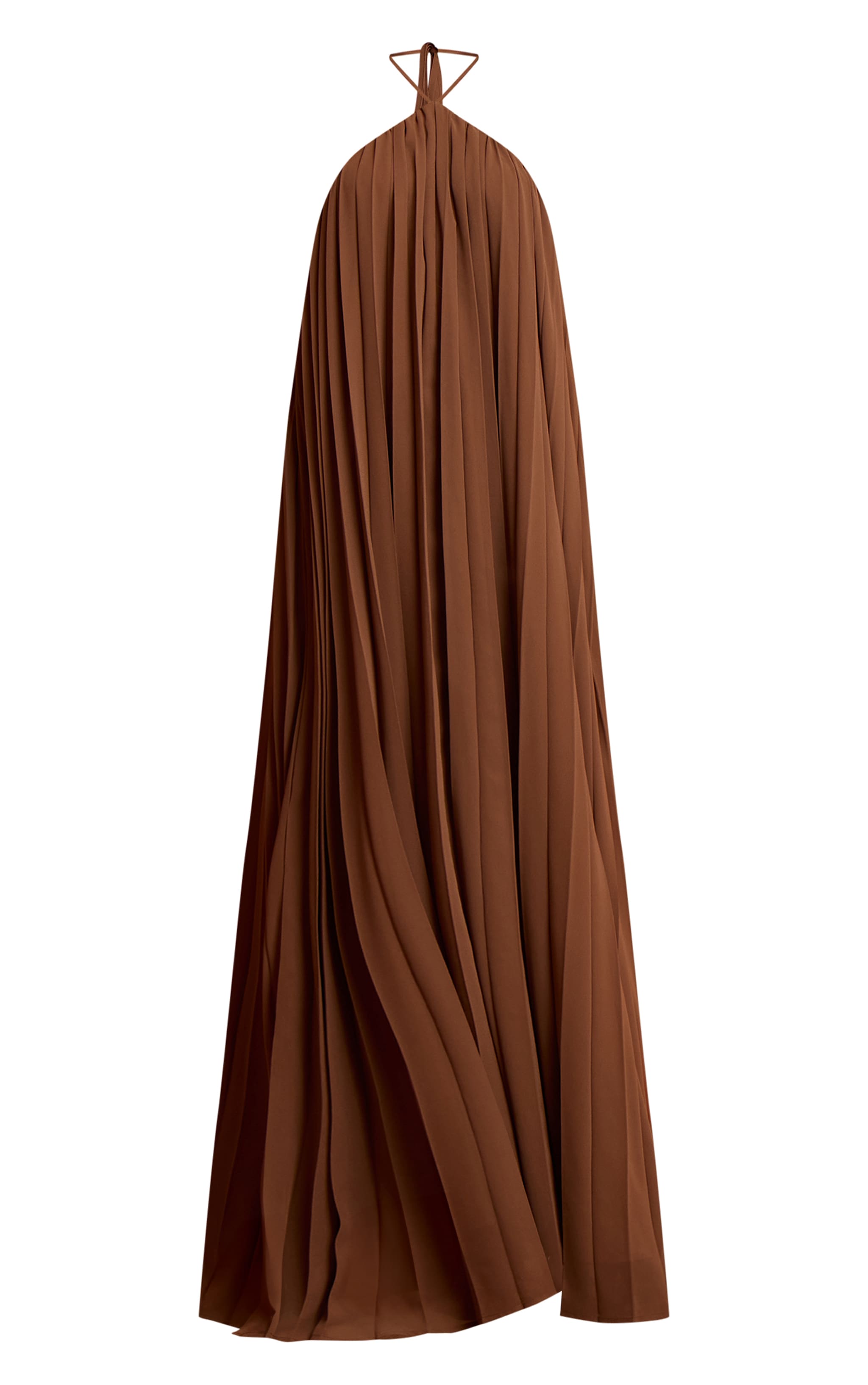 Robe longue en mousseline de soie chocolat plissée à dos nu image 5