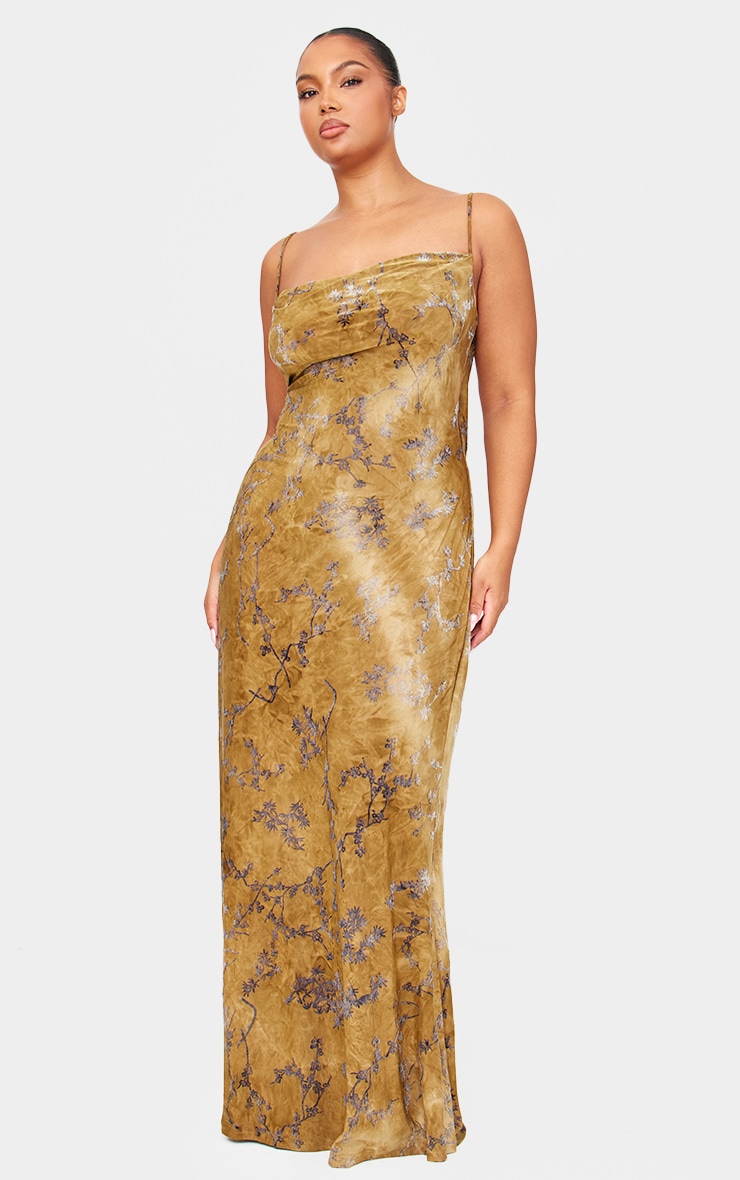 Plus Green Devore Cowl Neck Lace Up Back Maxi Dress image 3