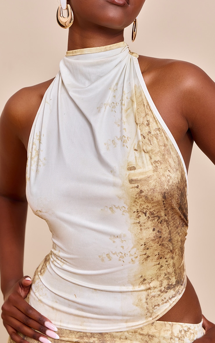 Cream Print Slinky Tie Back Halter Top image 4