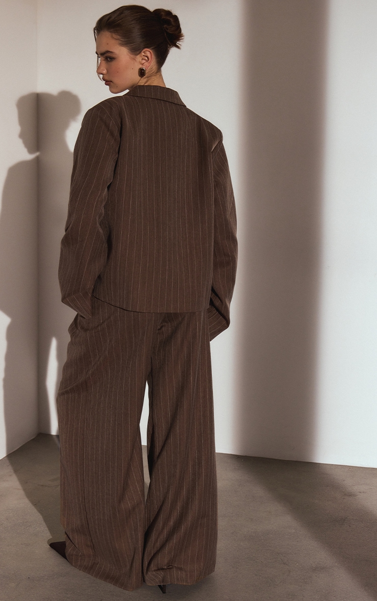 Chocolate Brown Pinstripe Pleated Wide Leg Pants image 4