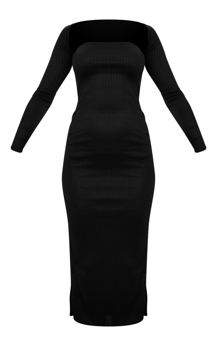 Black Soft Rib Detachable Sleeve Midaxi Dress image 3