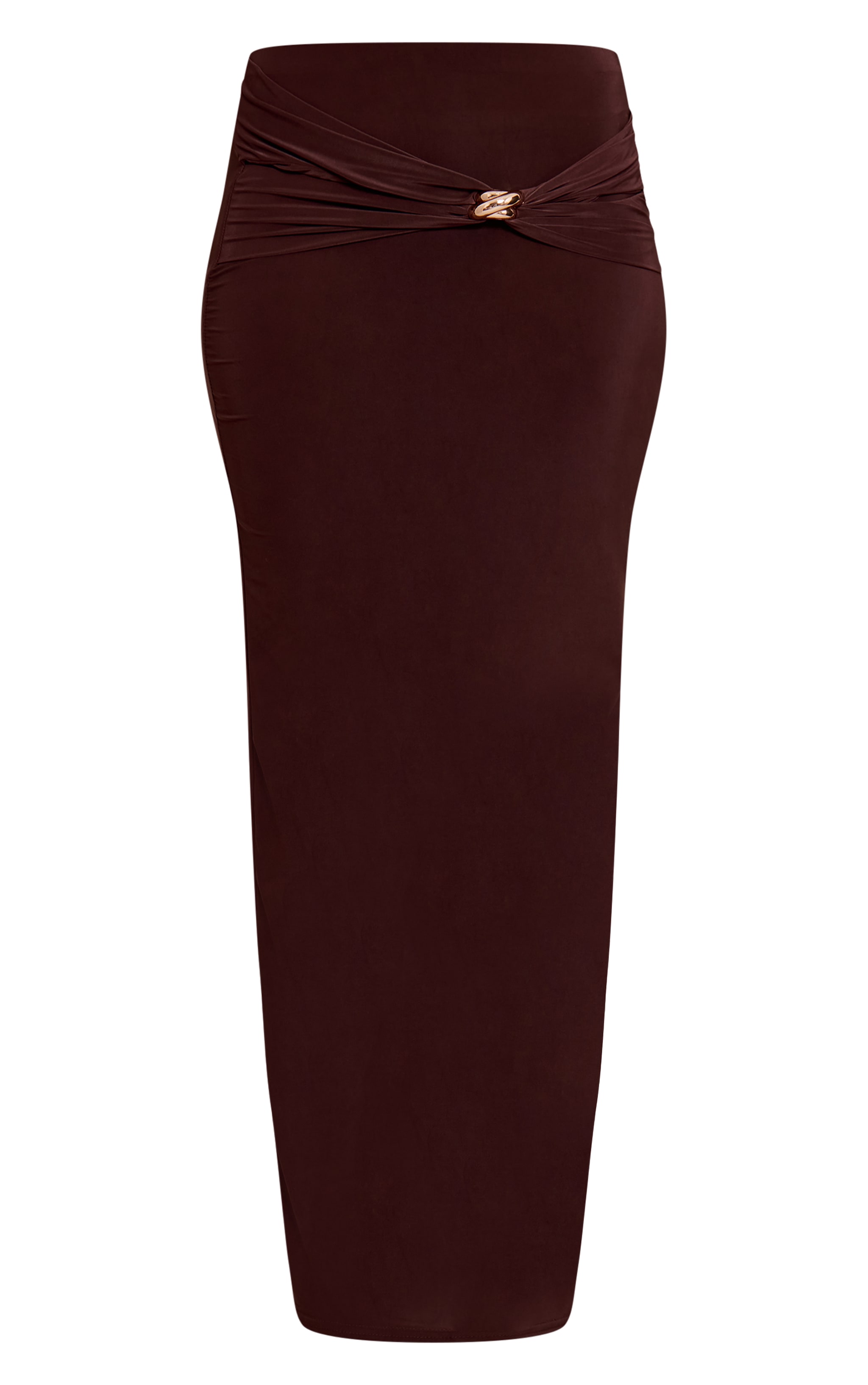 Chocolate Slinky Cut Out Twist Detail Trim Mid Rise Maxi Skirt image 5