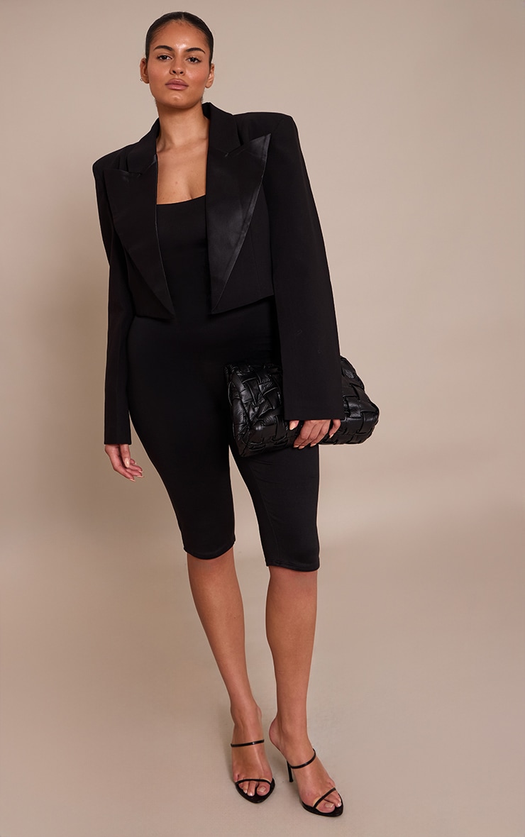 Plus Black Spaghetti Strap Contour Jersey Capri Jumpsuit image 3