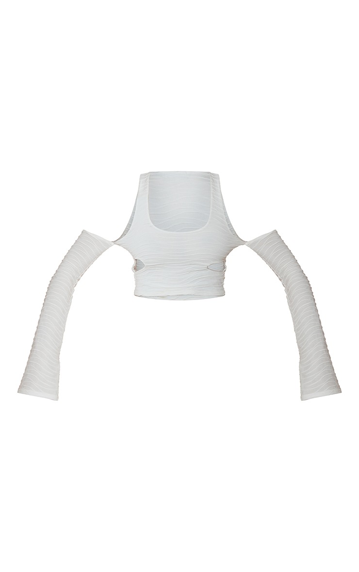 White Ripple Rib Cut Out Cold Shoulder Crop Top image 5