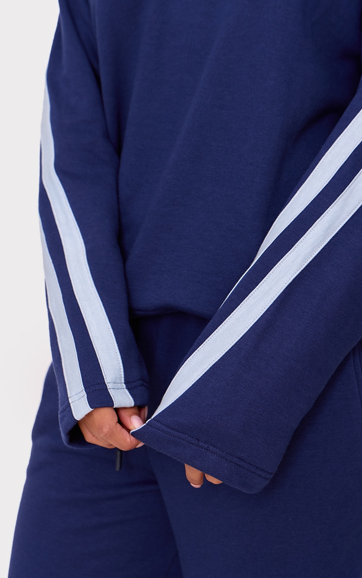 Navy Contrast Striped Oversized Sweatshirt image 4