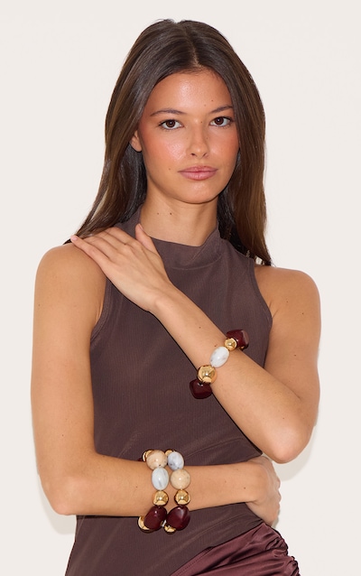 Brown Chunky Beaded Multipack Bracelet