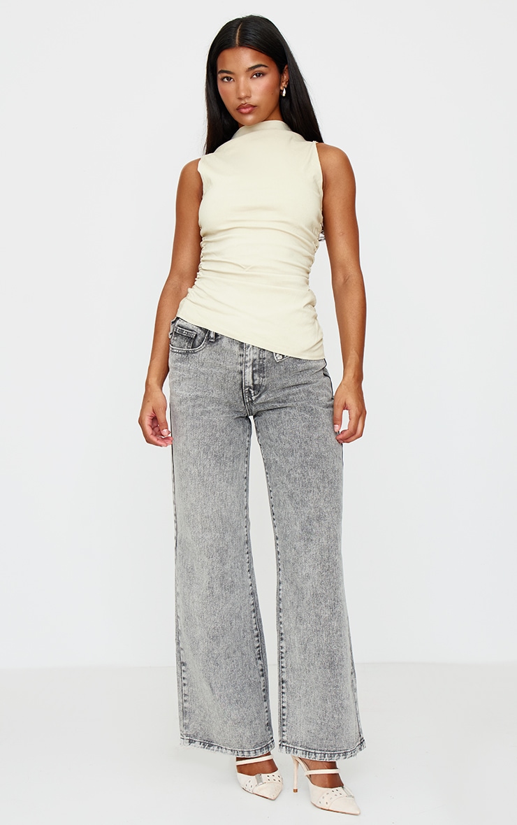 Stone High Neck Ruched Asymmetrical Long Top image 3