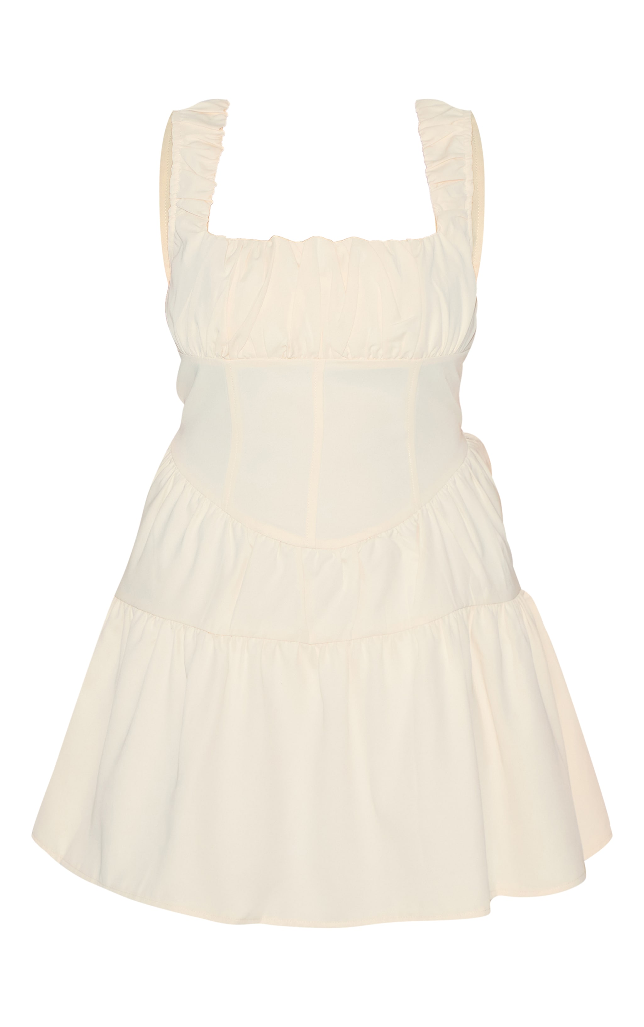 Plus Robe patineuse crème froncée à détail corset et étages image 5