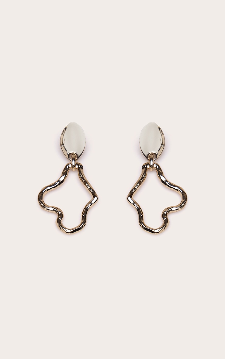 Gold Hammered Abstract Draped Statement Earrings image 2
