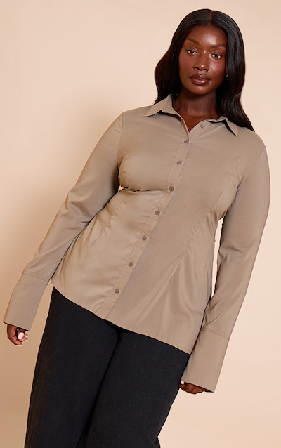 Plus Brown Chiffon Fitted Shirt