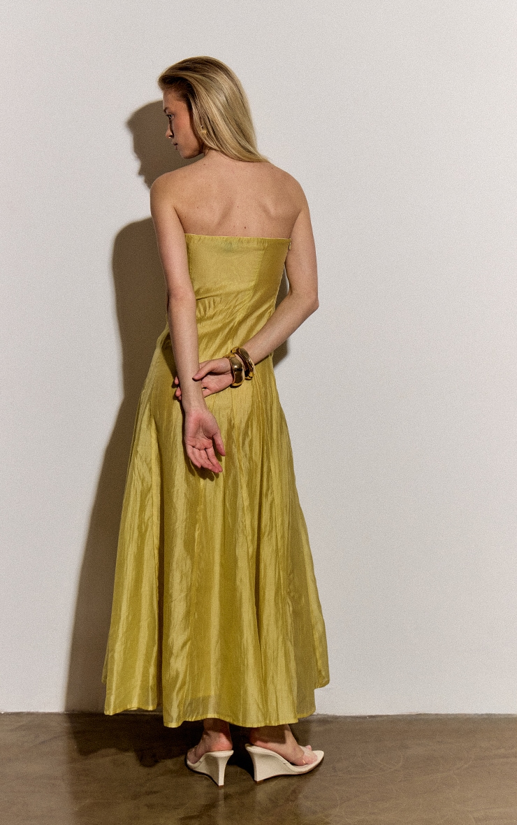 Pale Chartreuse Organza Bandeau Godet Midaxi Dress image 2