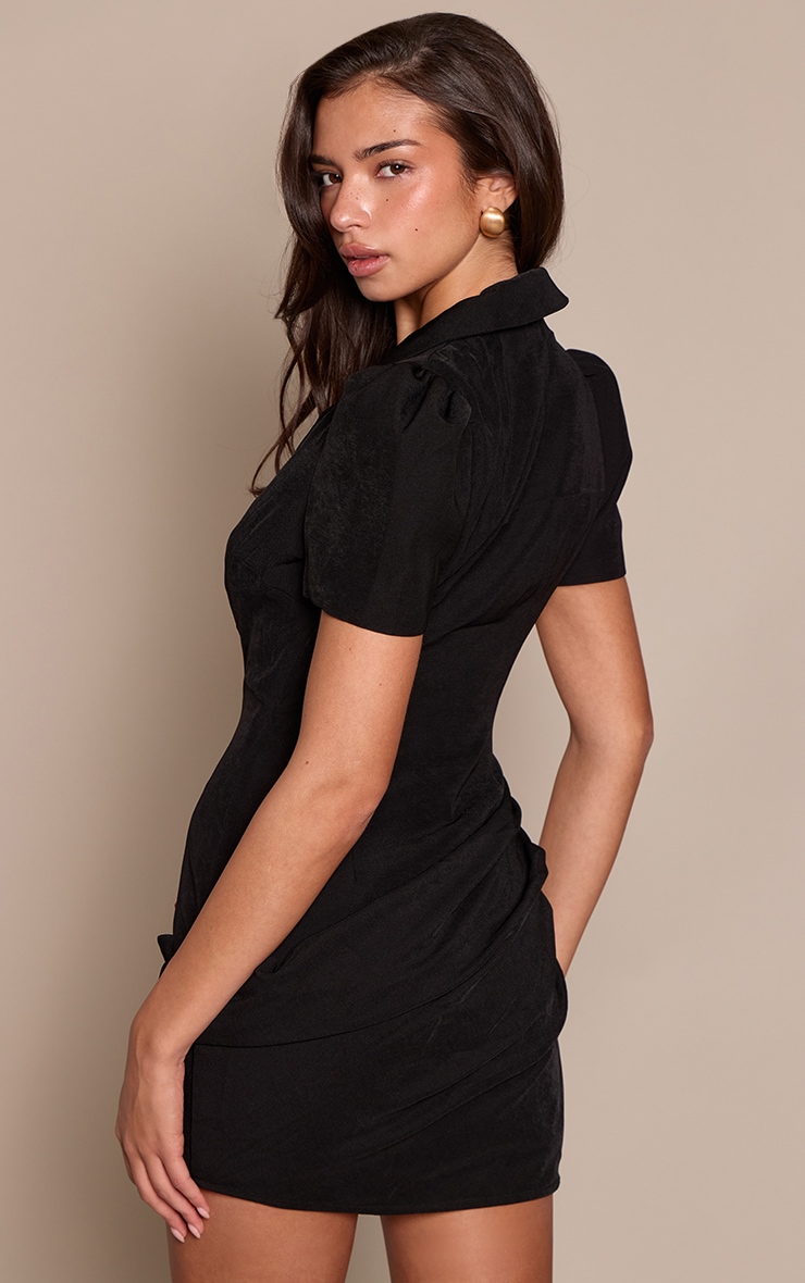 Black Short Sleeve Drape Detail Blazer Dress image 2