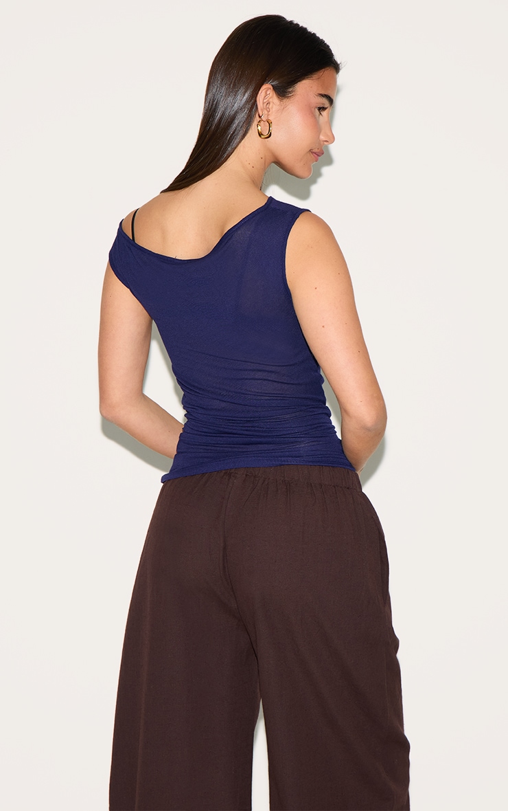 Navy Sheer Soft Touch Cowl Neck Long Vest Top image 2