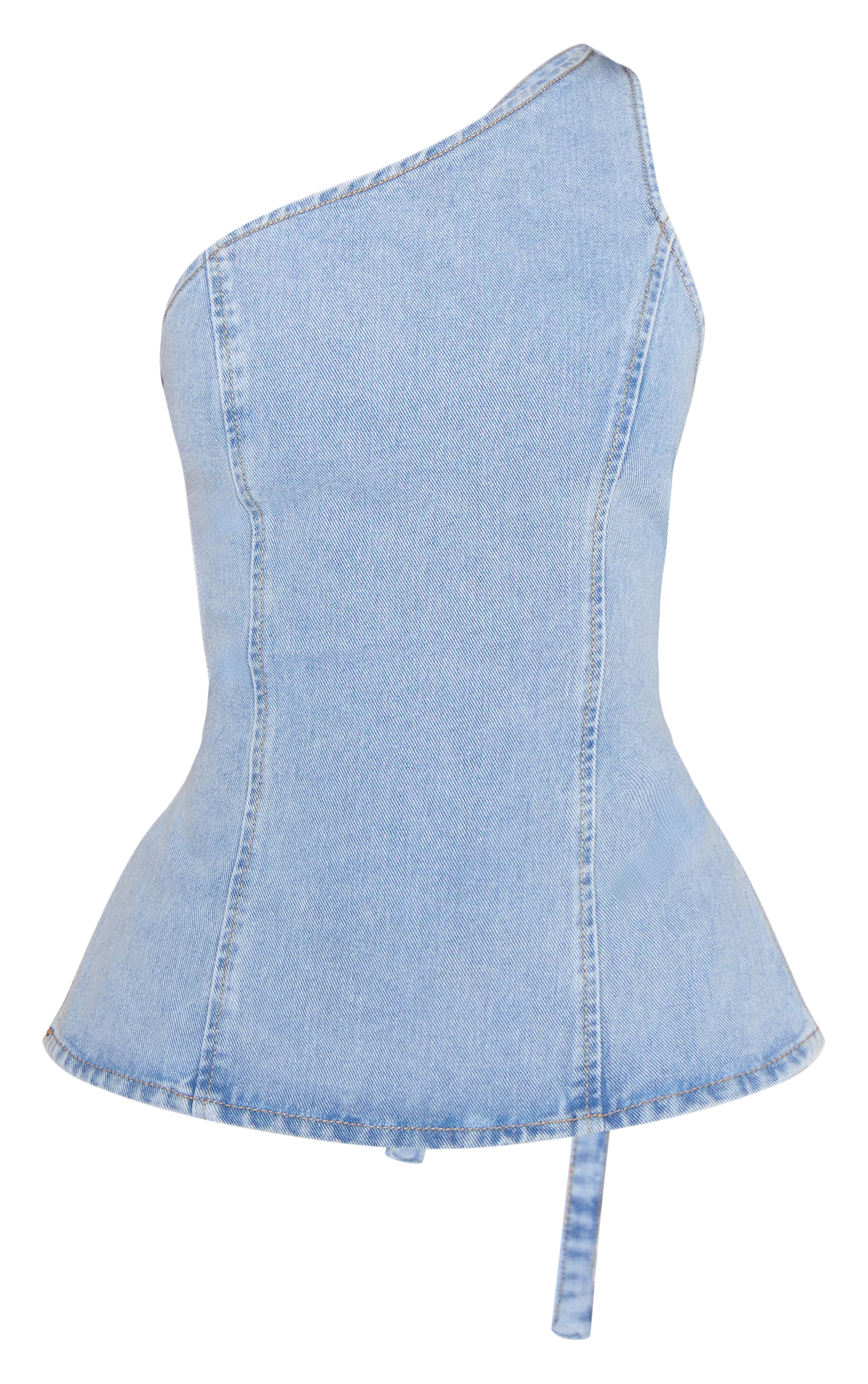 Petite Light Blue Wash Asymmetric Open Back Denim Top image 5