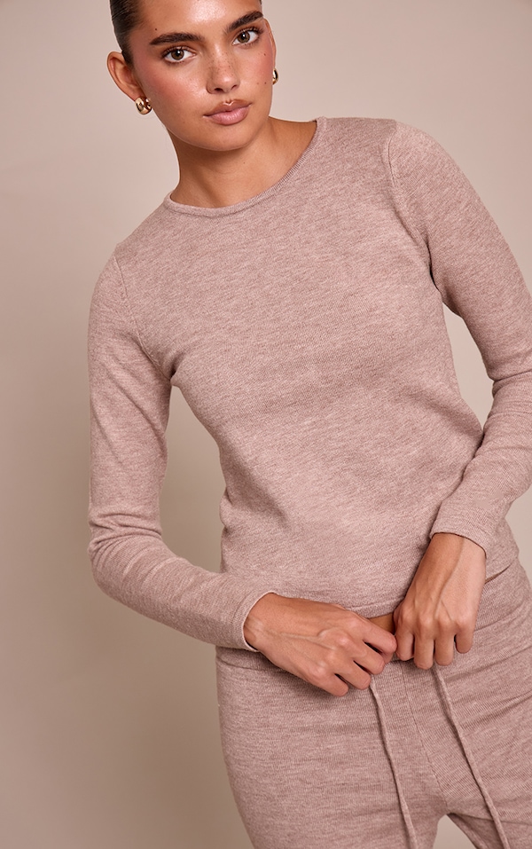 Taupe Long Sleeve Fine Knit Top