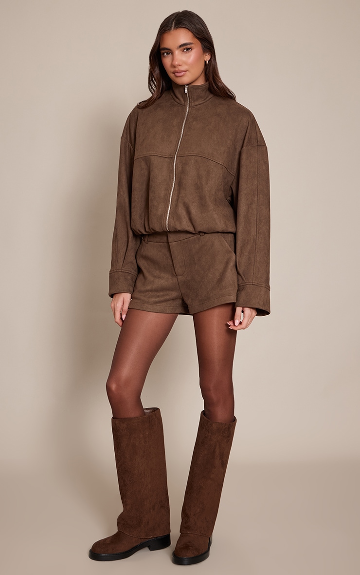 Chocolate Faux Suede Tailored Shorts image 1
