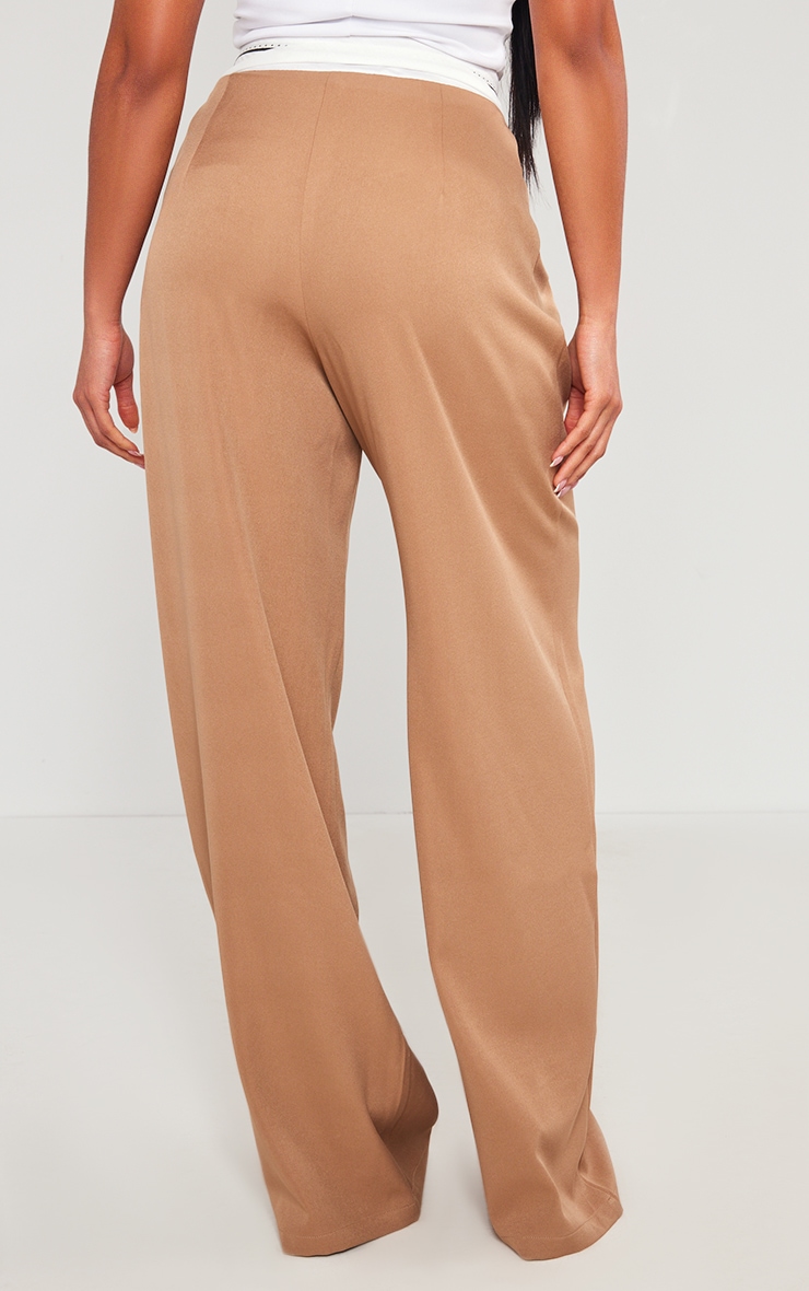 Taupe Fold Over Waistband Tailored Trousers image 3