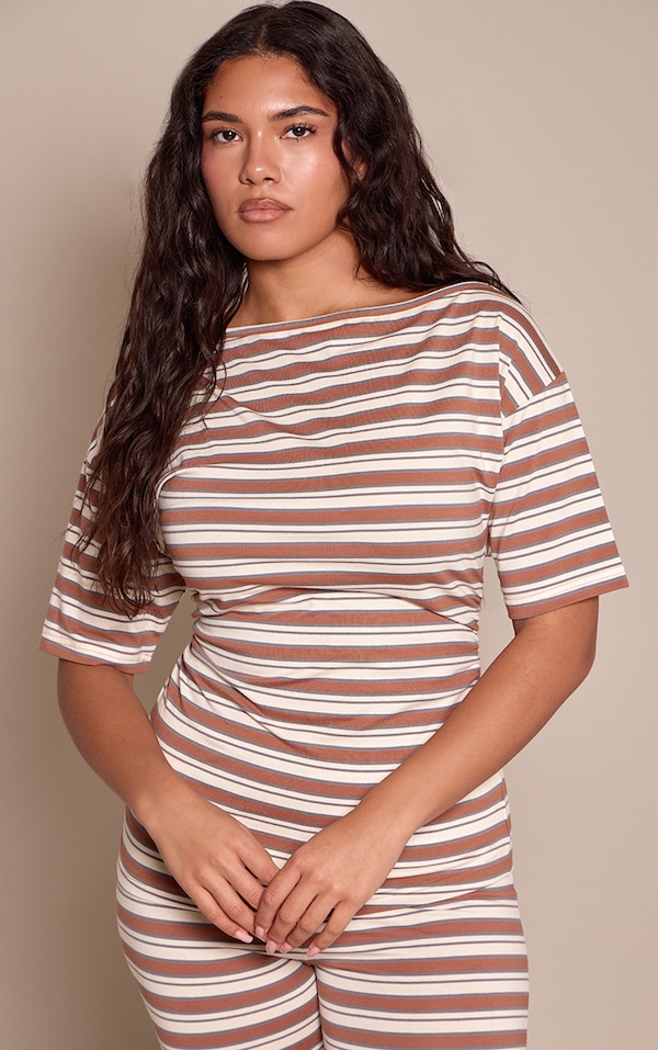 Shape Chocolate Striped Ruched Sides Top