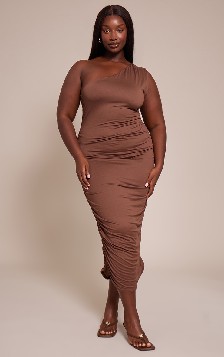 Plus One Shoulder Ruched Detail Neck Midaxi Dress image 1