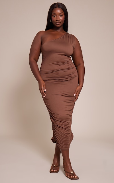 Plus One Shoulder Ruched Detail Neck Midaxi Dress